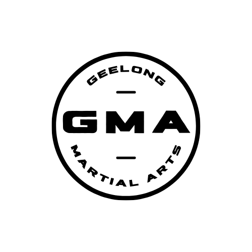 Black text and white background logo with GMA and geelong martial arts 